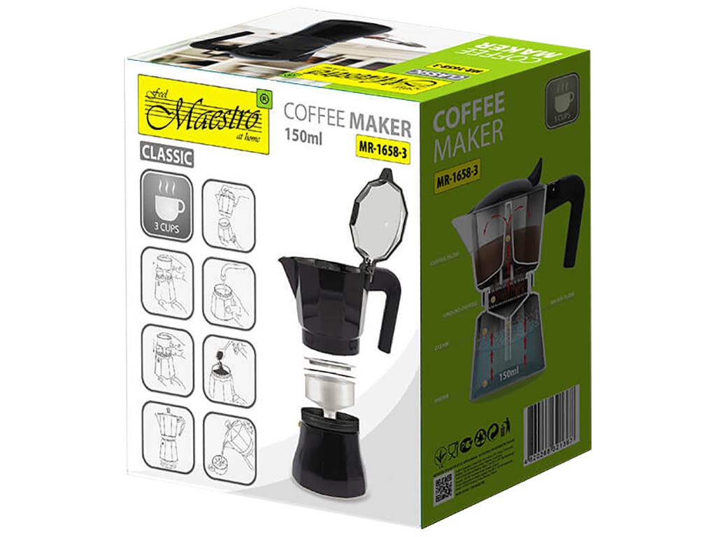 Кавоварка Maestro Espresso Moka, алюмінієва, 150мл