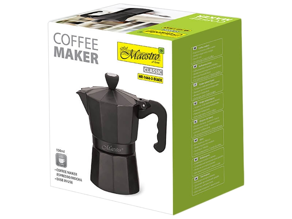 Кавоварка Maestro Espresso Moka, алюмінієва, чорна, 150мл
