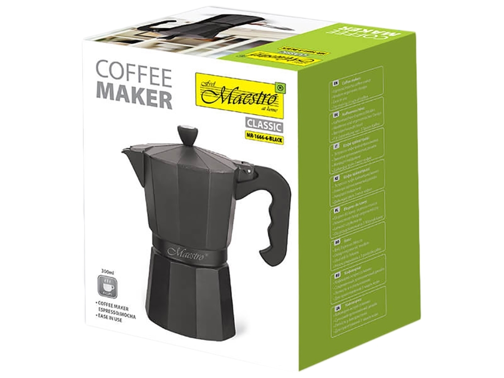 Кавоварка Maestro Espresso Moka, алюмінієва, чорна, 300мл
