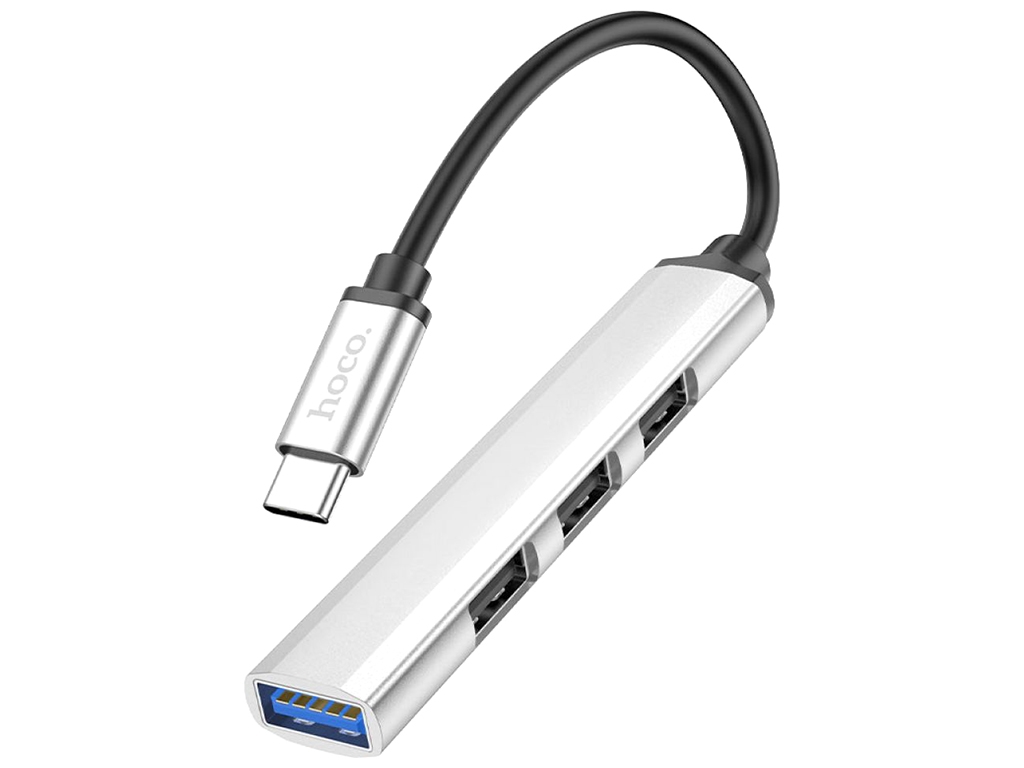 Хаб USB Hoco HB26 4 in 1 adapter(Type-C to USB3.0+USB2.0x3), Срібло