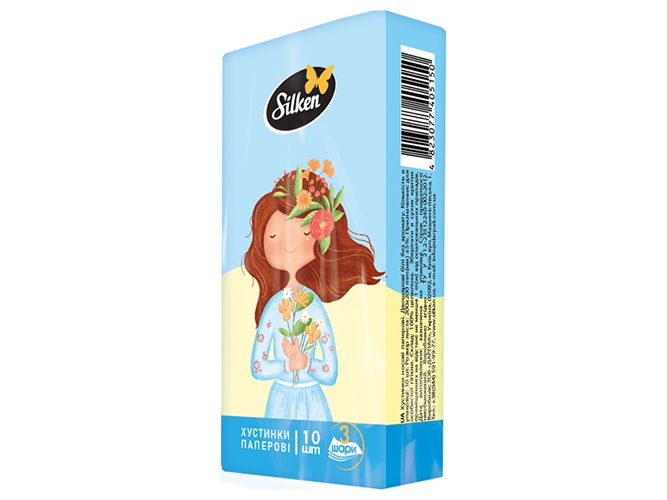 Платки носовые Silken Патриотические, 3 слоя, без аромата, 10шт