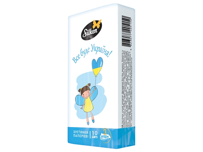 Платки носовые Silken Патриотические, 3 слоя, без аромата, 10шт