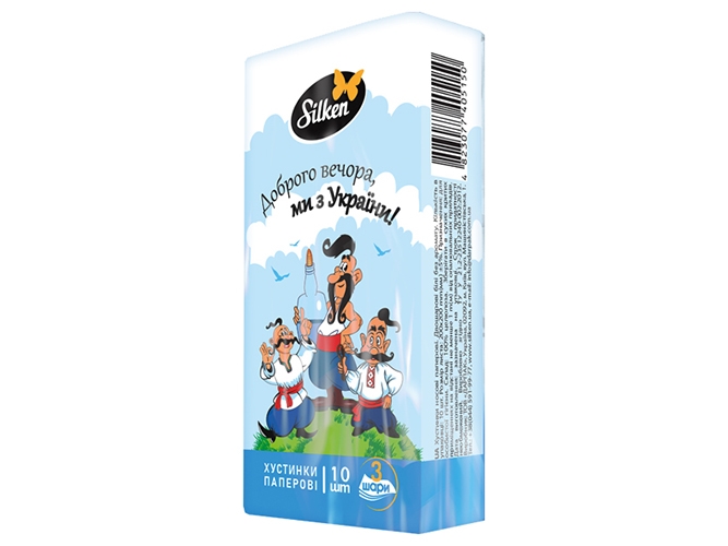 Платки носовые Silken Патриотические, 3 слоя, без аромата, 10шт