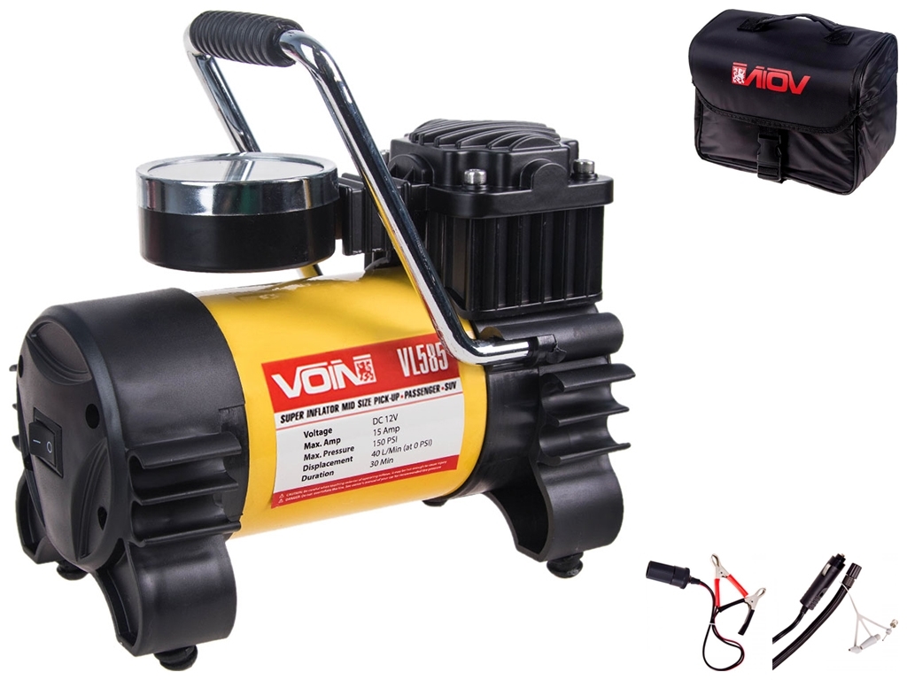 Компрессор автомобильный VOIN VL-585 150psi, 15A, 40л, прикур./переходник на клеммы (VL-585)
