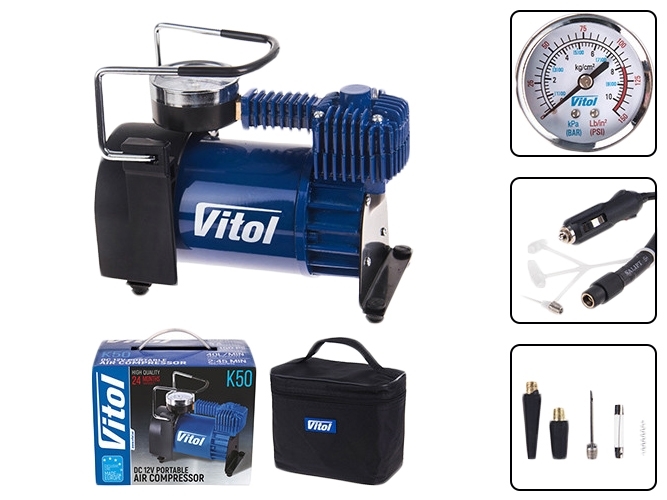 Компресор Vitol K-50 з прикурювачем (150psi, 15Amp, 40л)