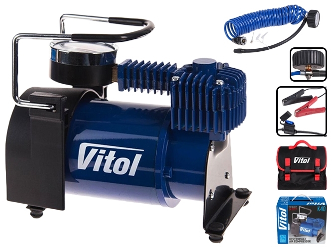 Компресор Vitol K-40 з прикурювачем (150psi, 14Amp, 37л)
