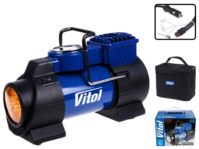 Компресор Vitol K-60 з прикурювачем та ліхтарем (150psi, 15Amp, 40л)