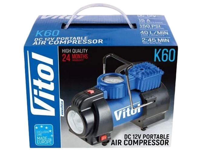 Компресор Vitol K-60 з прикурювачем та ліхтарем (150psi, 15Amp, 40л)