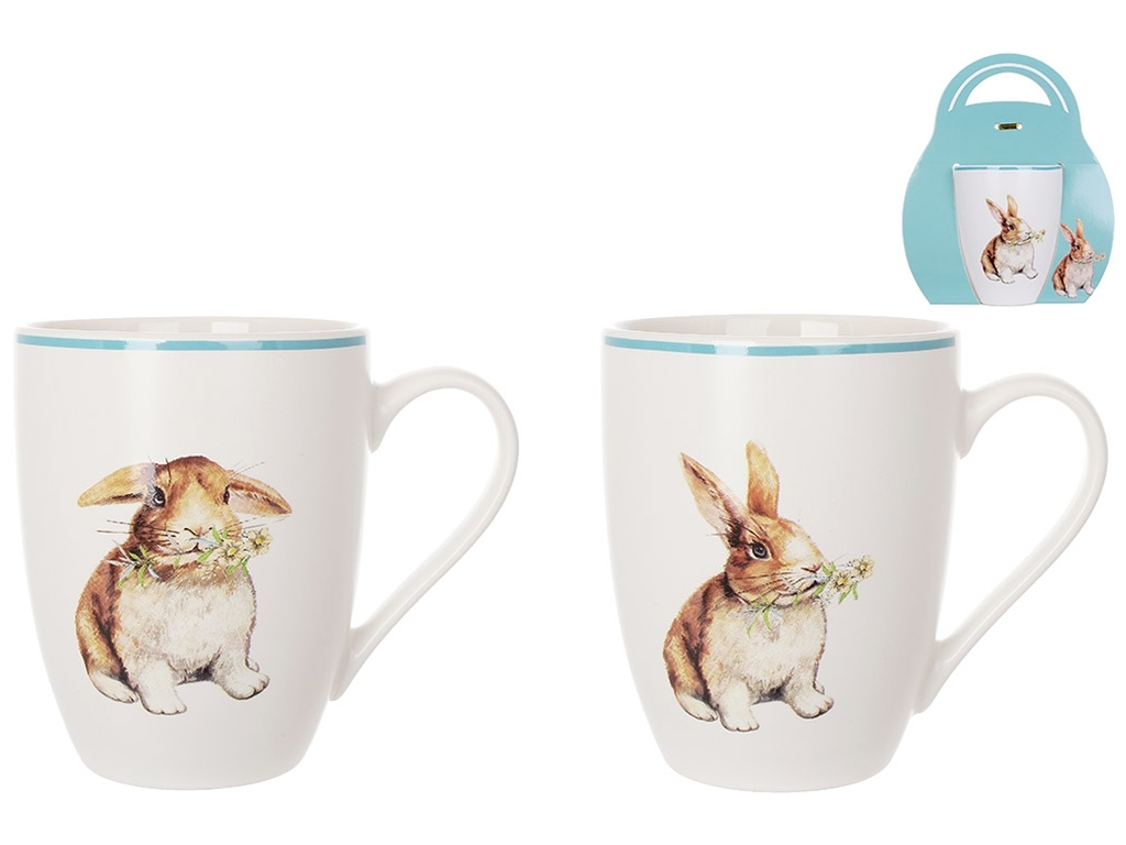 Кружка з блакитною окантовкою Happy Rabbit, 2 дизайни, 340мл (ціна за 1шт)