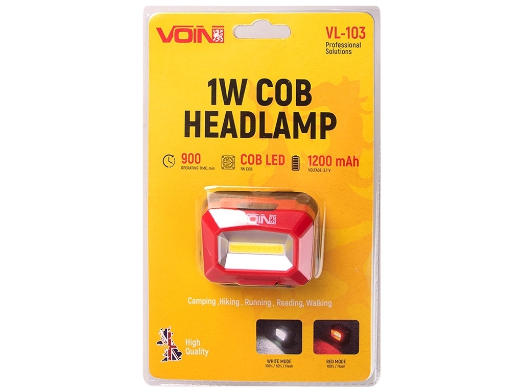 Ліхтар налобний VOIN VL-103, 1W-COB (W/R), АКБ 1200mAh