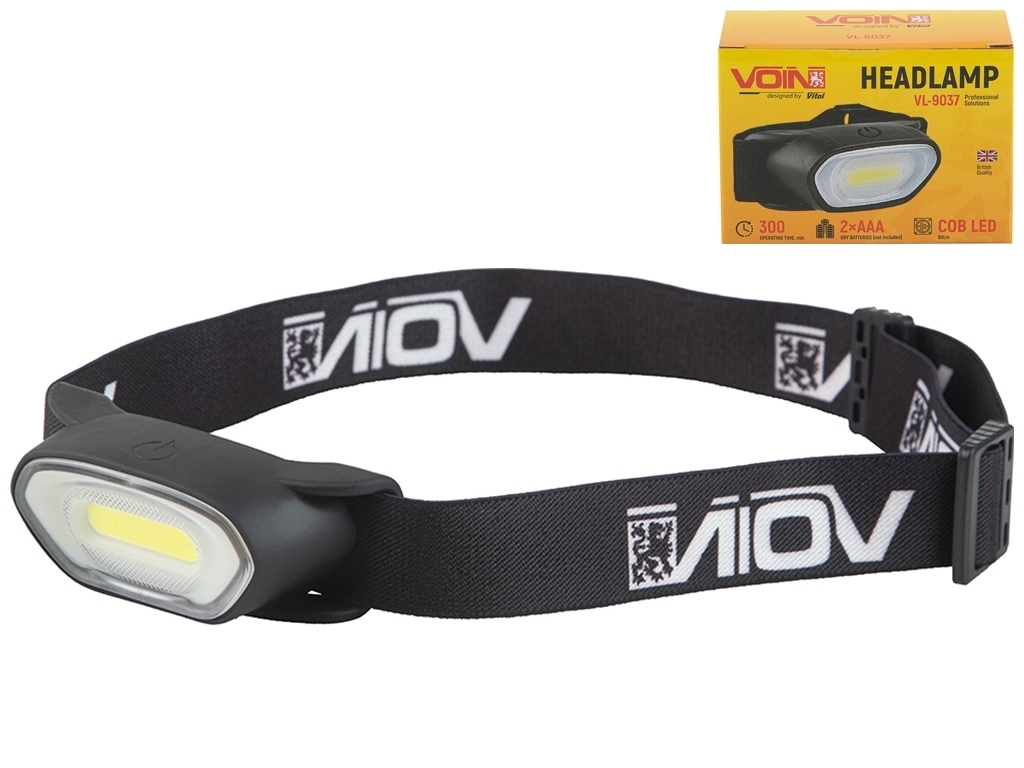 Фонарь налобный VOIN VL-9037, LED COB 80Lm (2xAAA не в комплекте)