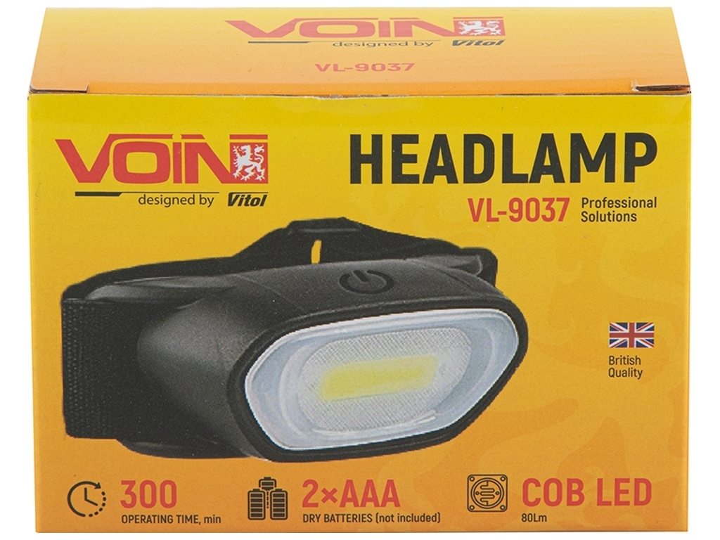 Фонарь налобный VOIN VL-9037, LED COB 80Lm (2xAAA не в комплекте)