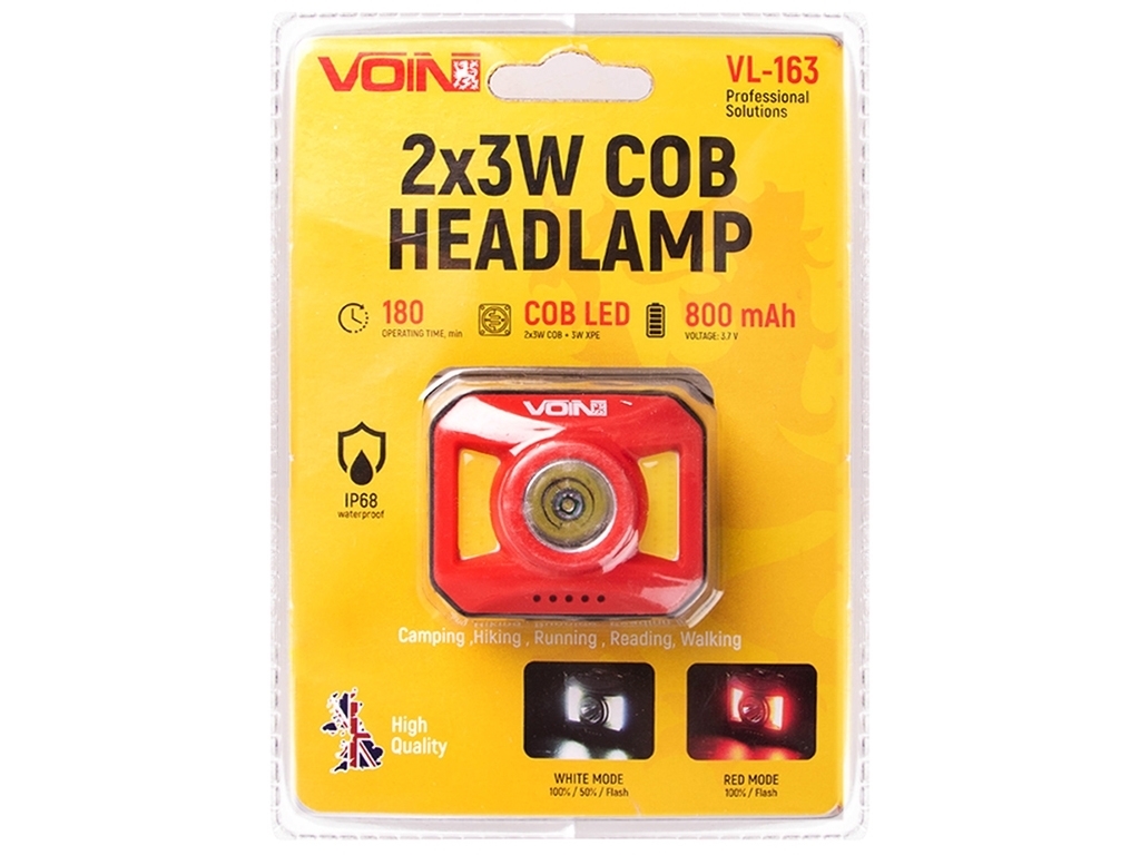 Фонарь налобный VOIN VL-163, 2x3W-COB (W/R)+3W XPE/АКБ 800mAh