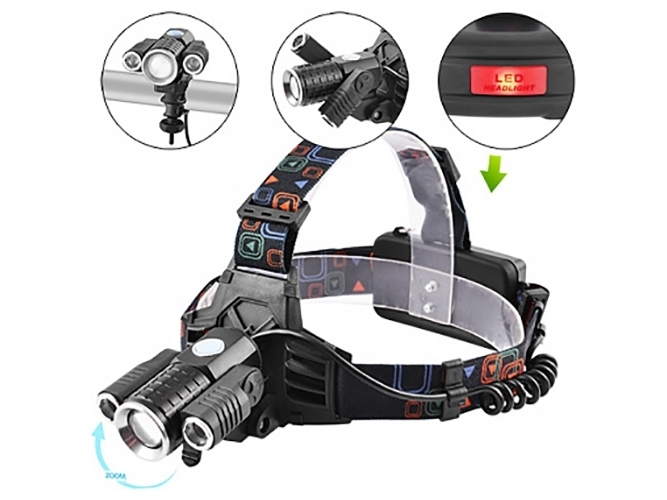 Ліхтар налобний Police W602-T6+2XPE, 2x18650, zoom, ЗУ 220V/12V, Box