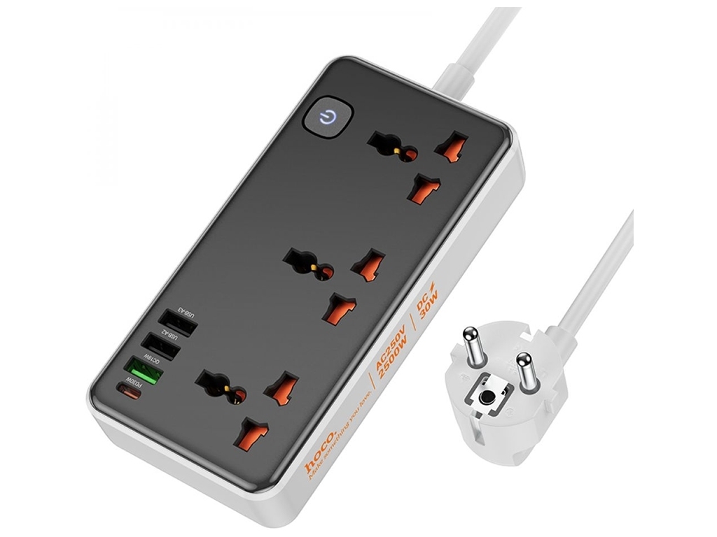 Мережевий подовжувач Hoco AC8A PD30W/QC18W/1C3A Колір Чорний