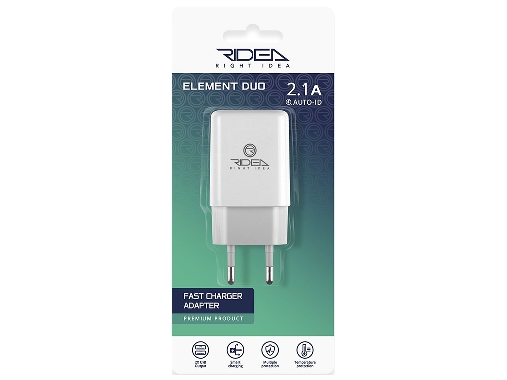 Сетевое Зарядное Устройство Ridea RW-21011 Element Duo 2USB 2.1 A Белый
