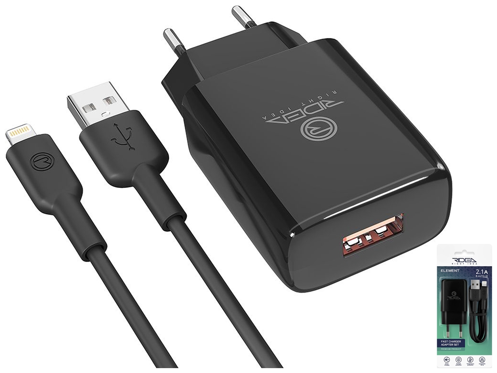 Сетевое Зарядное Устройство Ridea RW-11311 Element Lightning 2.1 A Черный