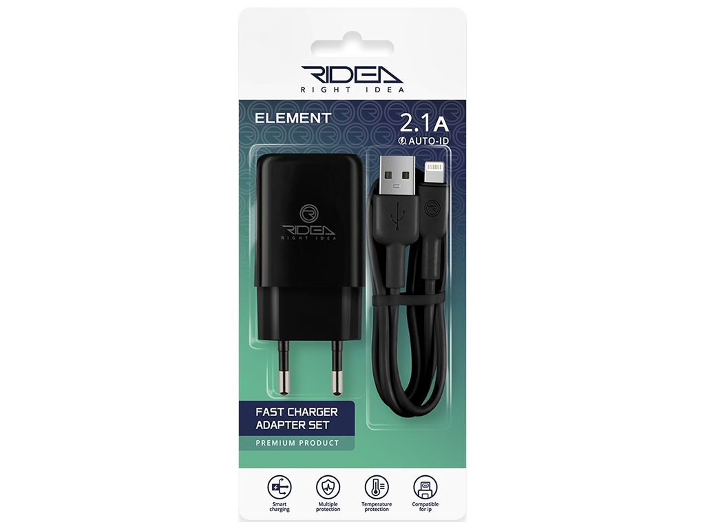 Сетевое Зарядное Устройство Ridea RW-11311 Element Lightning 2.1 A Черный