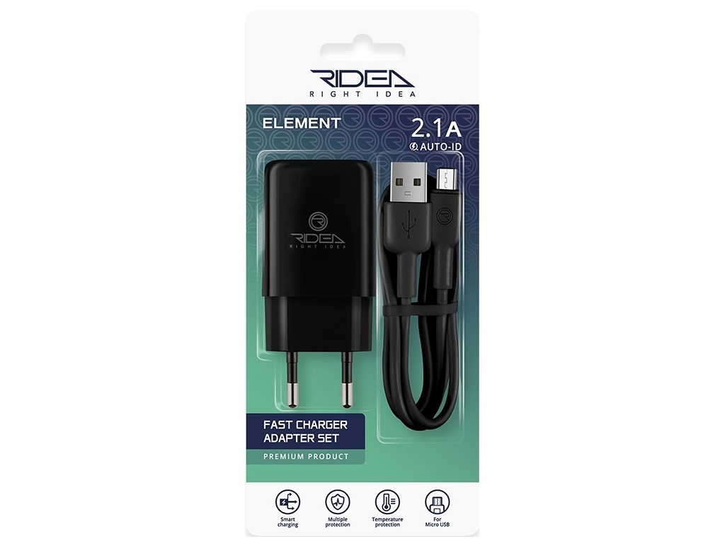 Сетевое Зарядное Устройство Ridea RW-11111 Element Micro 2.1 A Черный