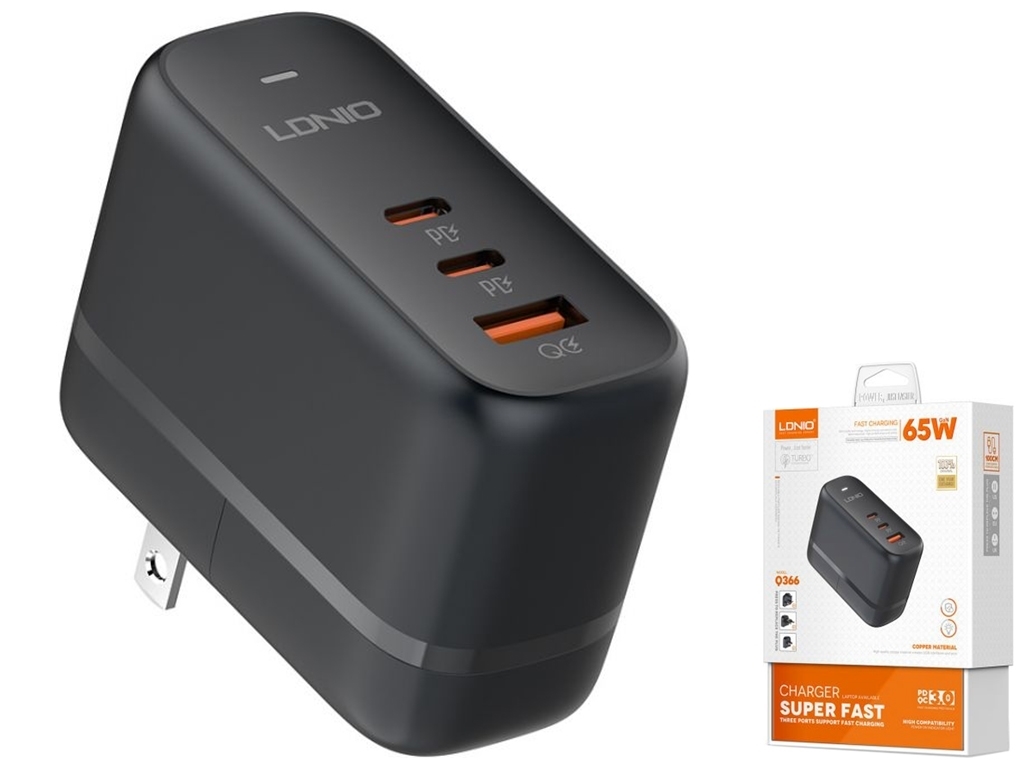 Сетевое Зарядное Устройство LDNIO Q366 GAN 65W Type C-Type C Цвет Черный