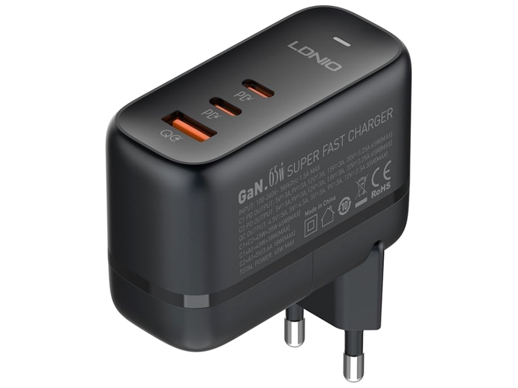 Сетевое Зарядное Устройство LDNIO Q366 GAN 65W Type C-Type C Цвет Черный