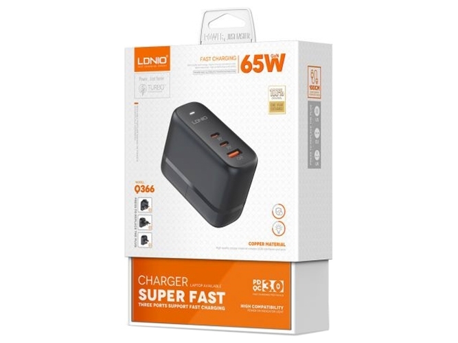 Сетевое Зарядное Устройство LDNIO Q366 GAN 65W Type C-Type C Цвет Черный