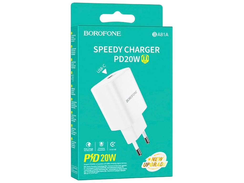 Мережевий Зарядний Пристрій Borofone BA81A 1 Type-C PD20W, Колір Бiлий