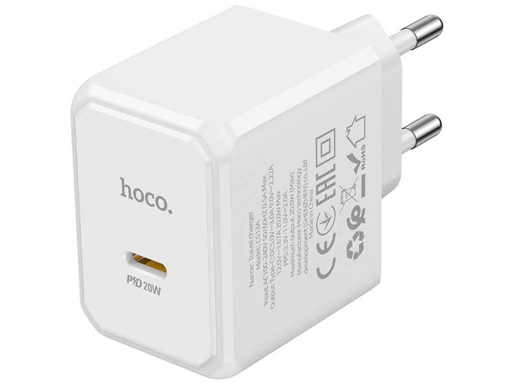 Мережевий Зарядний Пристрій Hoco CS13A 1USB-C PD/QC 20W Колір Бiлий