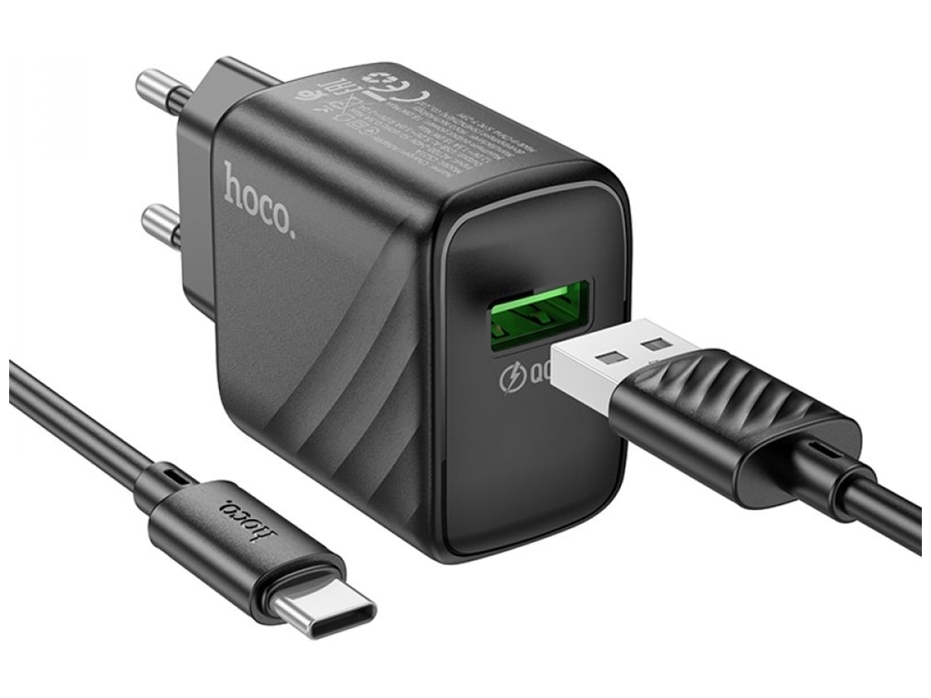 Мережевий Зарядний Пристрій Hoco CS21A 1USB QC 18W+USB to Type-C Колір Чорний