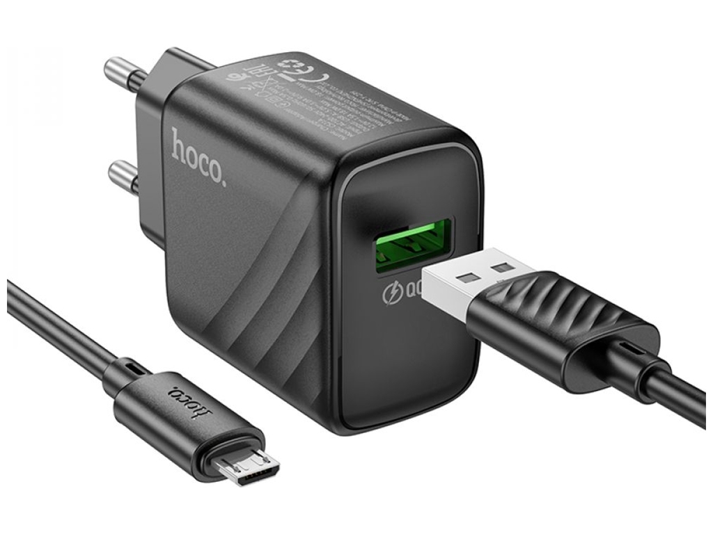 Мережевий Зарядний Пристрій Hoco CS21A 1USB QC 18W+USB to Micro Колір Чорний