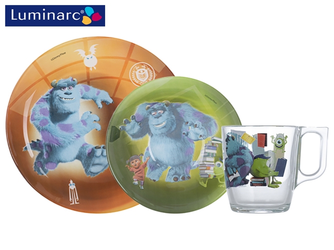 Набор посуды детской стеклянной Luminarc "Disney Monsters" 3 пред. (тарелка, салатник, чашка) 02542
