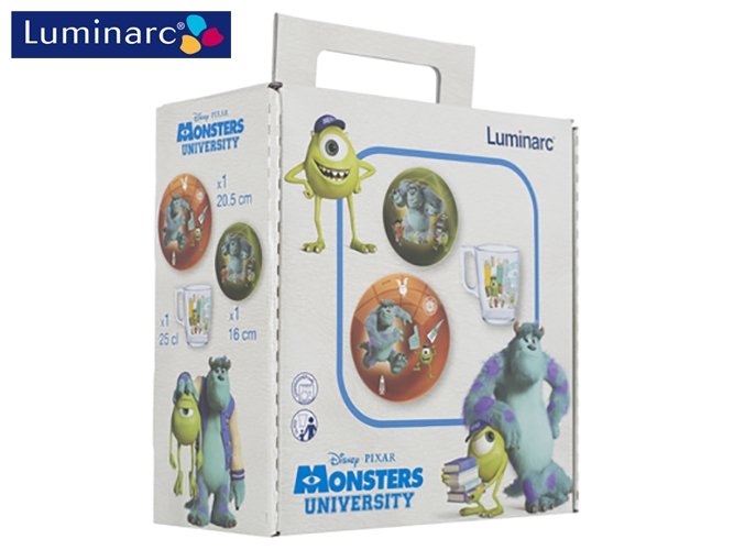 Набор посуды детской стеклянной Luminarc "Disney Monsters" 3 пред. (тарелка, салатник, чашка) 02542
