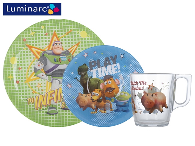Набір посуду дитячого скляного Luminarc "Disney Toy Story" 3 пред. (тарілка, салатник, чашка) 03280
