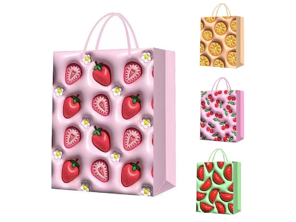 Пакет подарочный бумажный L Fruits 3D, 31х41х12см