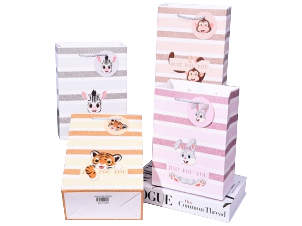 Пакет подарочный бумажный M Baby animals, 26х32х10см