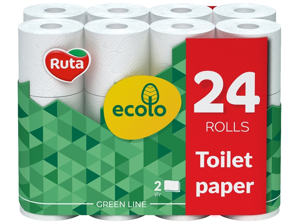 Папір туалетний Ecolo, 24рул, 2-х шаровий, білий