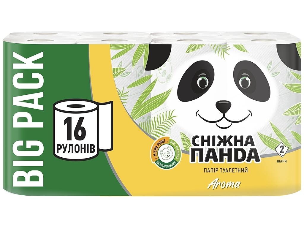 Папір туалетний Сніжна панда Aroma двошаровий (ціна за упаковку 16 рулонів)
