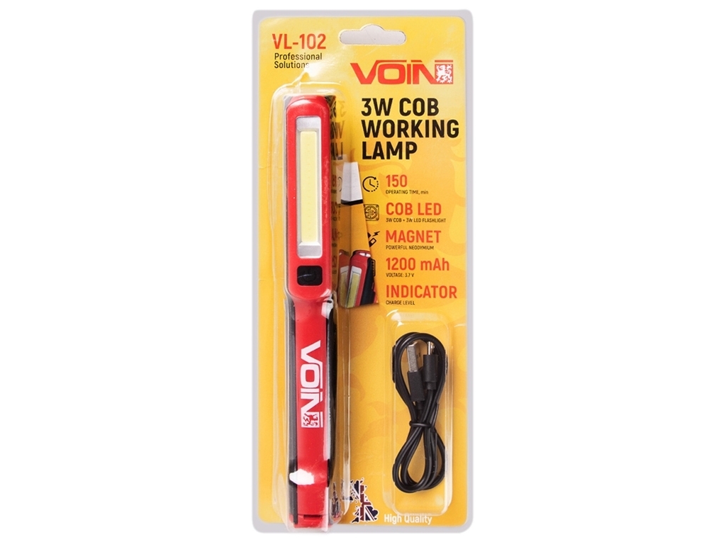 Переносна лампа Voin, 3W-COB+3W XPE, АКБ1200mAh, магніт, індикатор заряду, 20х4х2см (VL-102)