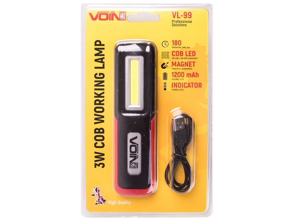 Переносна лампа Voin, 3W-COB+3W XPE, АКБ1200mAh, магніт, індикатор заряду, 15х4х2см (VL-99)