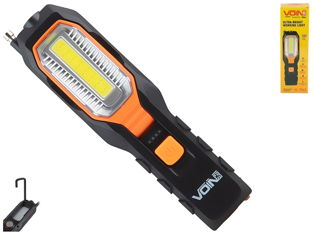 Переносная лампа Voin, COB 260Lm + F5 80Lm, АКБ 1200mAh, магнит, индикатор заряда, 5,8х2,8х22,4см (V