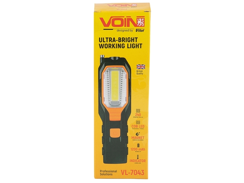 Переносная лампа Voin, COB 260Lm + F5 80Lm, АКБ 1200mAh, магнит, индикатор заряда, 5,8х2,8х22,4см (V