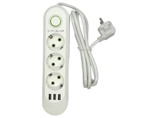 Удлинитель, 3м (3р 3USB с выключателем) 29х13х4,5см
