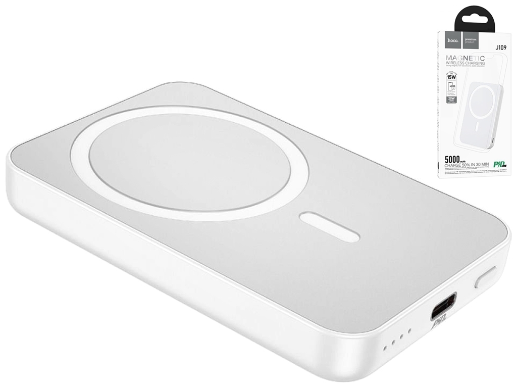 Power Bank Hoco J109 PD20W Easy Wireless Fast Charging 5000mAh, Колір Білий