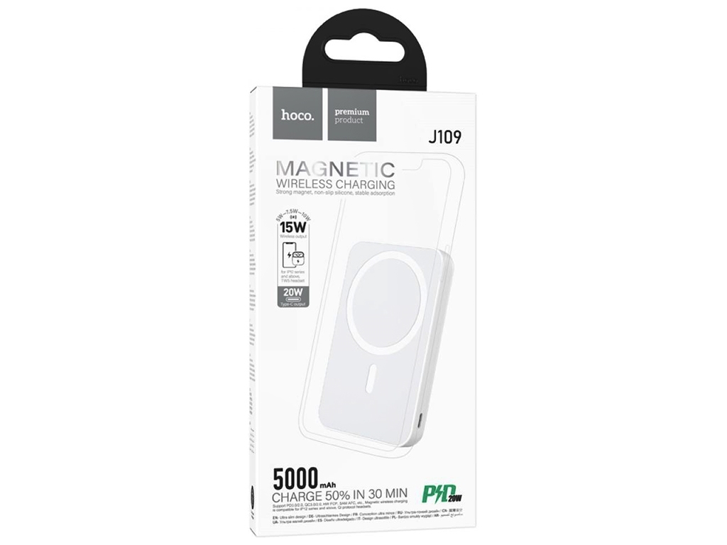 Power Bank Hoco J109 PD20W Easy Wireless Fast Charging 5000mAh, Колір Білий