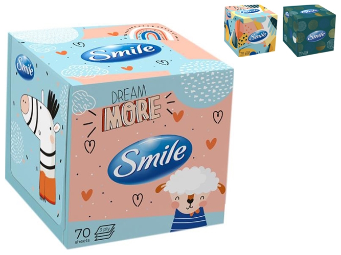 Салфетки косметические Smile, 70 листов, 3 слоя, белые