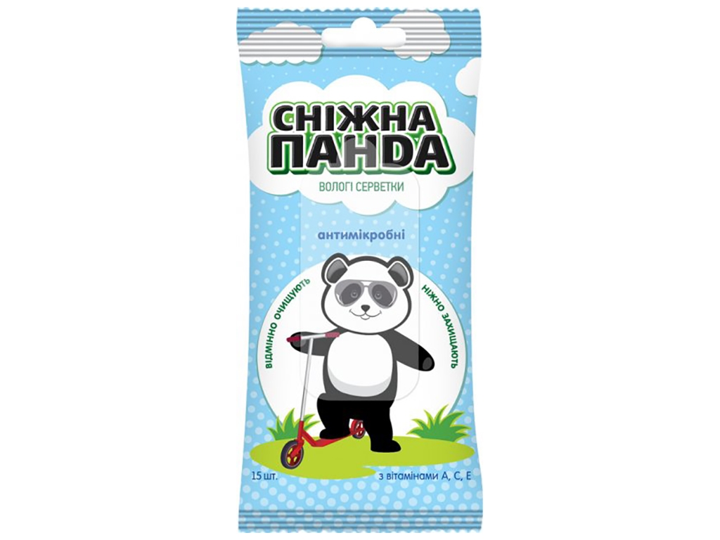 Салфетки влажные детские Сніжна панда Kids, антимикробные без спирта, с фруктовым ароматом, 15шт