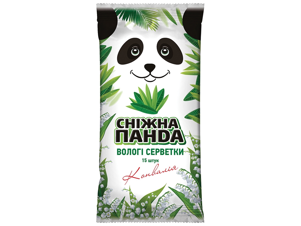Салфетки влажные для кожи рук и тела Сніжна панда, аромат ландыш, 15шт