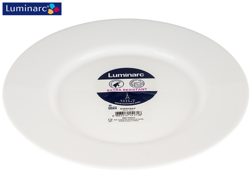 Тарілка обідня Luminarc Everyday, із загартованого скла, біла, 24 см
