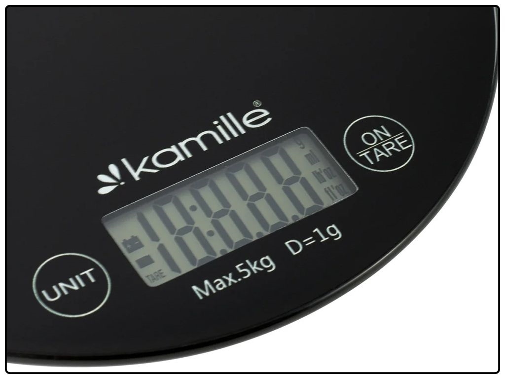 Весы кухонные электронные стеклянные Kamille до 5кг LCD-дисплей CR 2032 18,5х18,5х2см