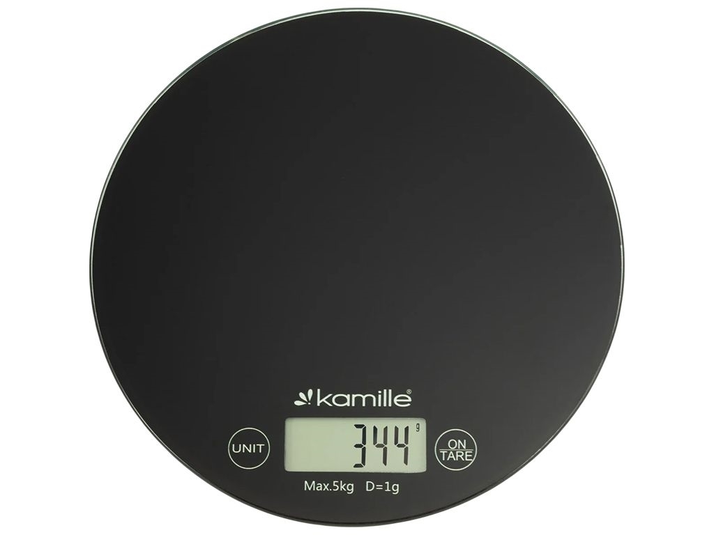 Весы кухонные электронные стеклянные Kamille до 5кг LCD-дисплей CR 2032 18,5х18,5х2см